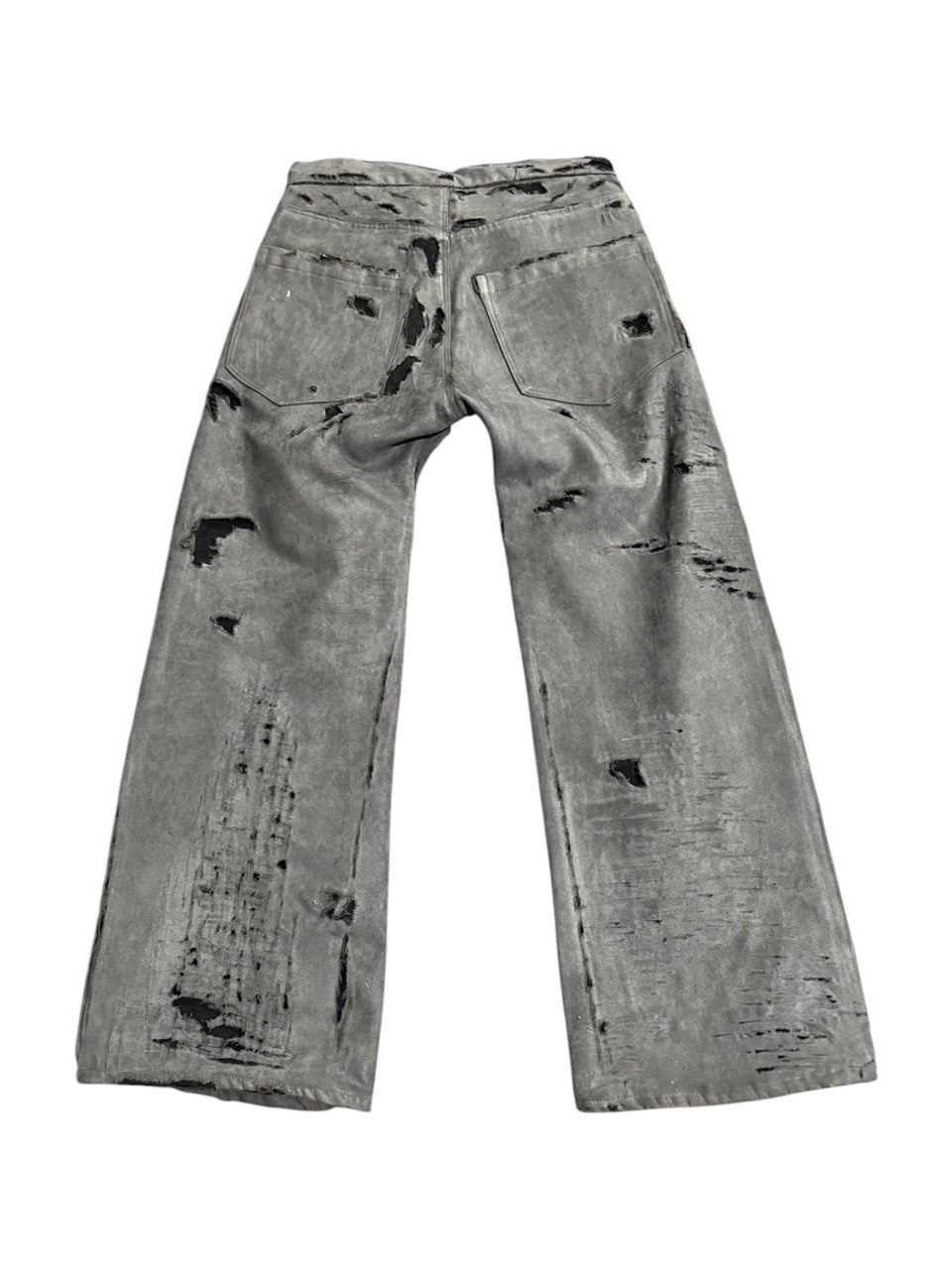 WIDE LEG DISTRESSED GREY SUEDE DENIM