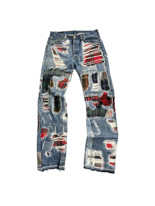 DISTRESSED PATCHWORK DENIM