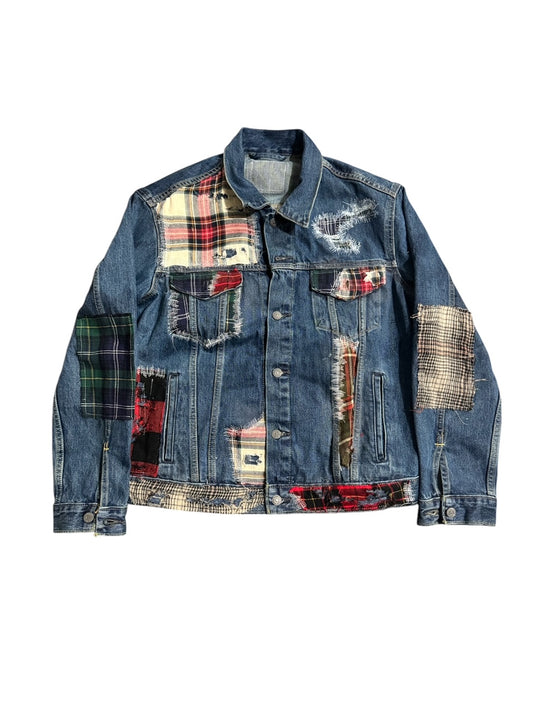 DISTRESSED PATCHWORK DENIM JACKET